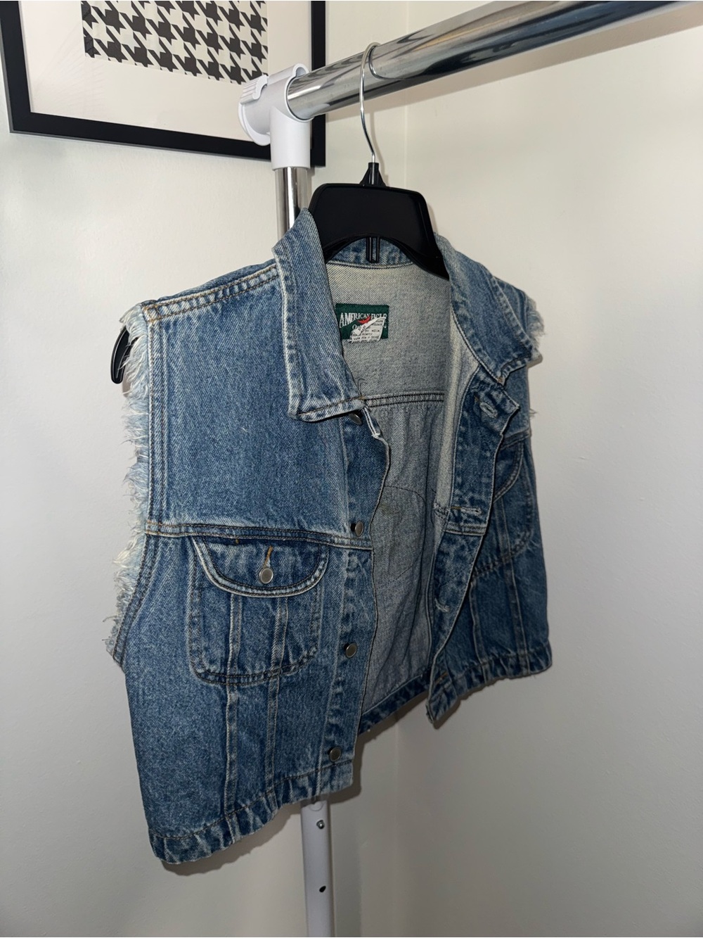 American Eagle Outfitters Light Blue Denim Vest with Green Logo Patch